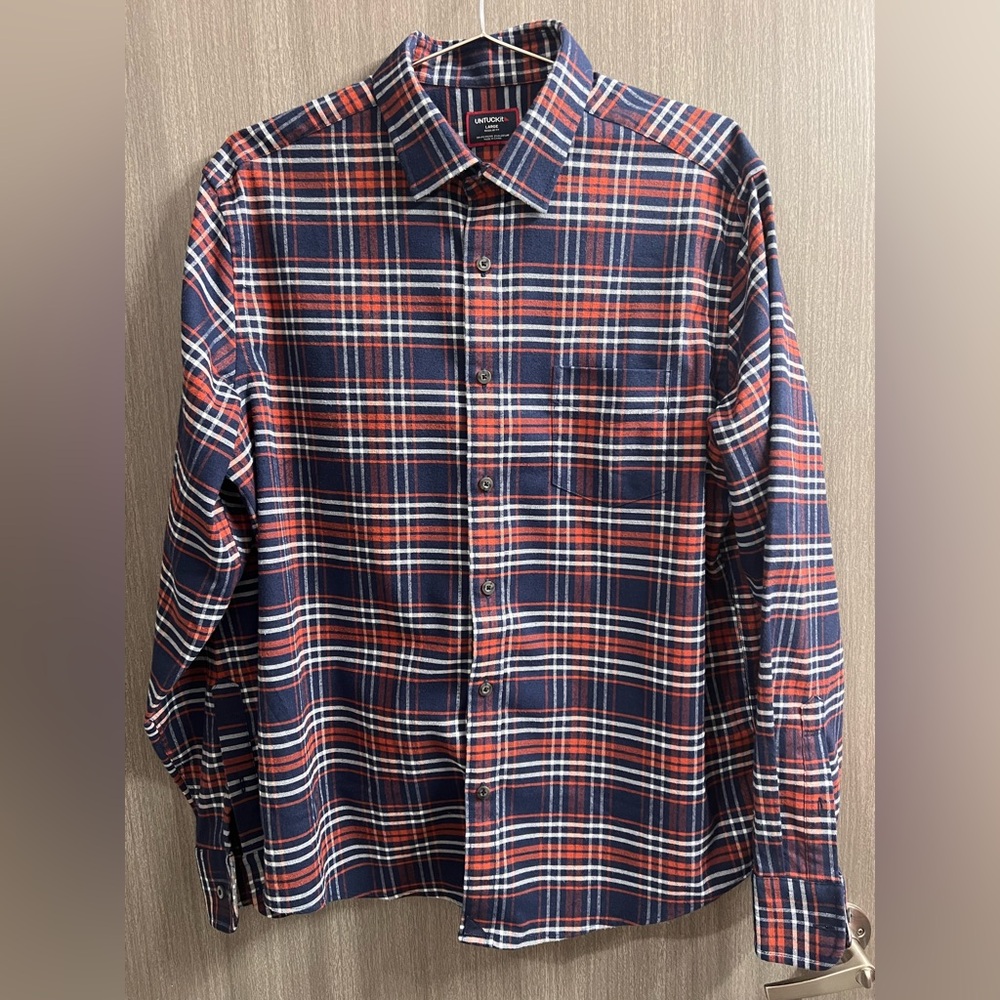 UNTUCKit Men's Trezari Plaid Shirt Large Red Blue Long Sleeve Regular Fit